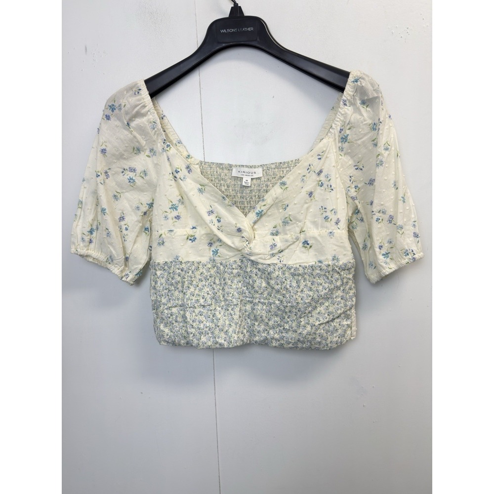 Kirious Los Angeles Womens Size M White Floral Half‎ Sleeve Eyelet Crop Top